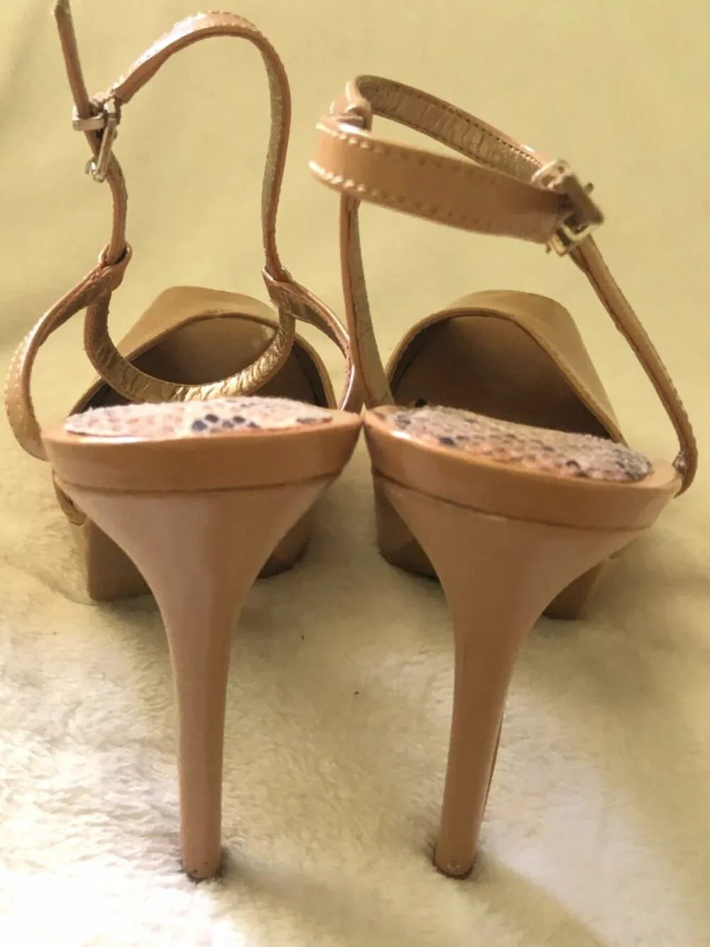 Sam & Libby Nude Patent Peep-Toe Platform Stiletto Heels US 9.5